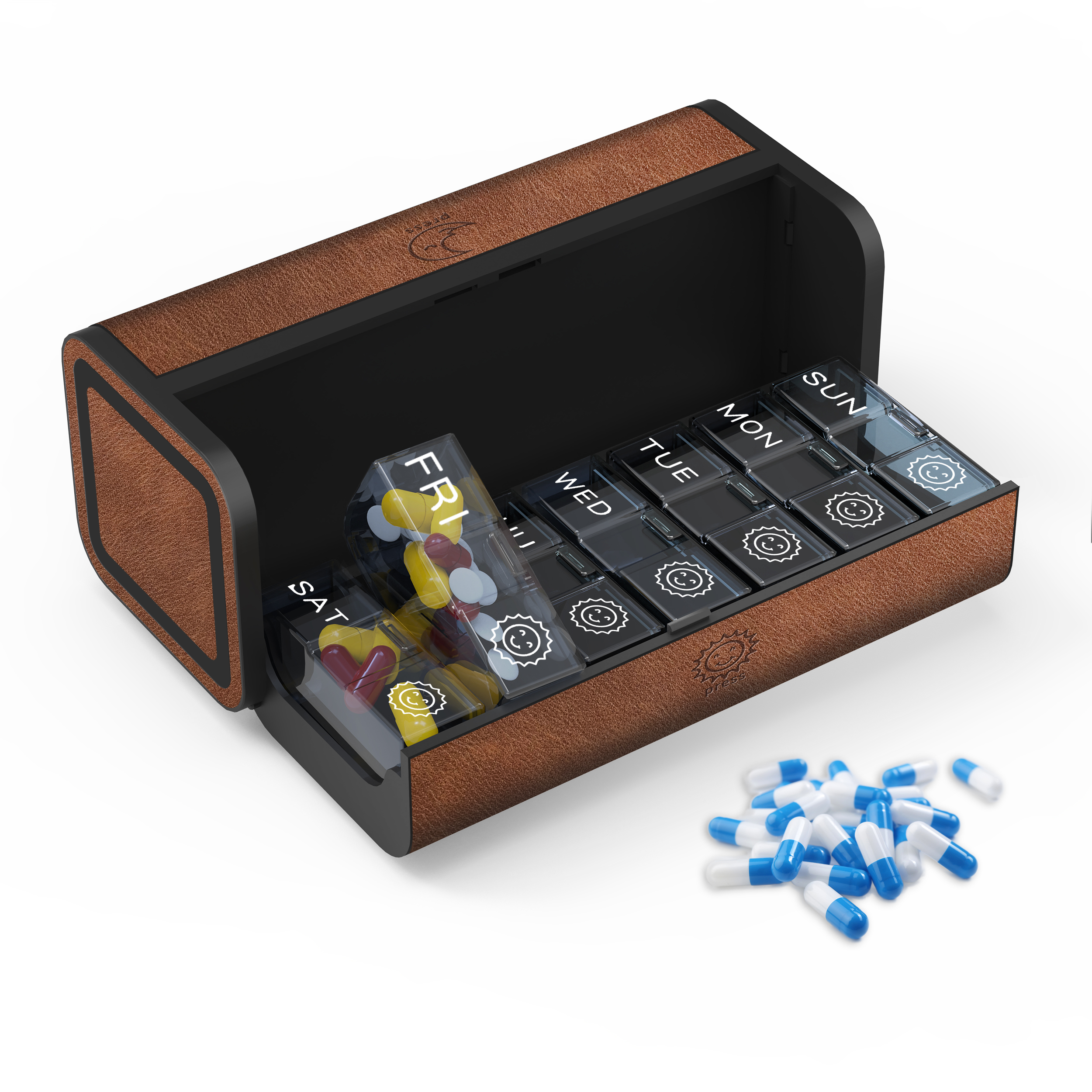 7 Day 2 Time Weekly Pill Organizer(Brown)