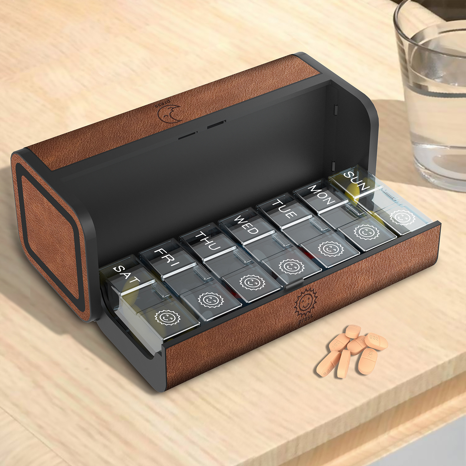 7 Day 2 Time Weekly Pill Organizer(Brown) - Image 3