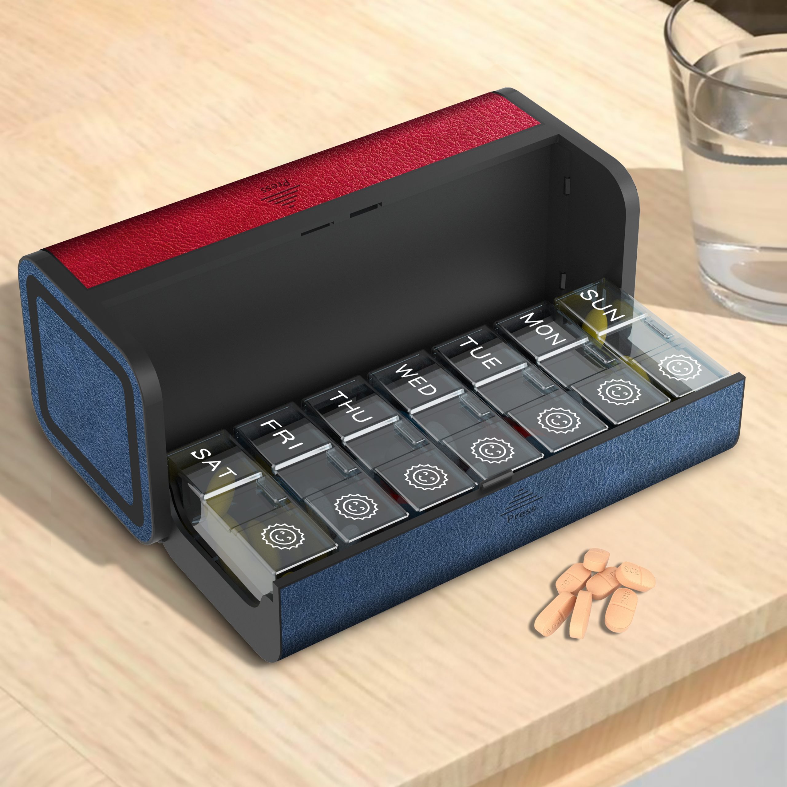 7 Day 2 Time Weekly Pill Organizer(Red and Blue) - Image 7