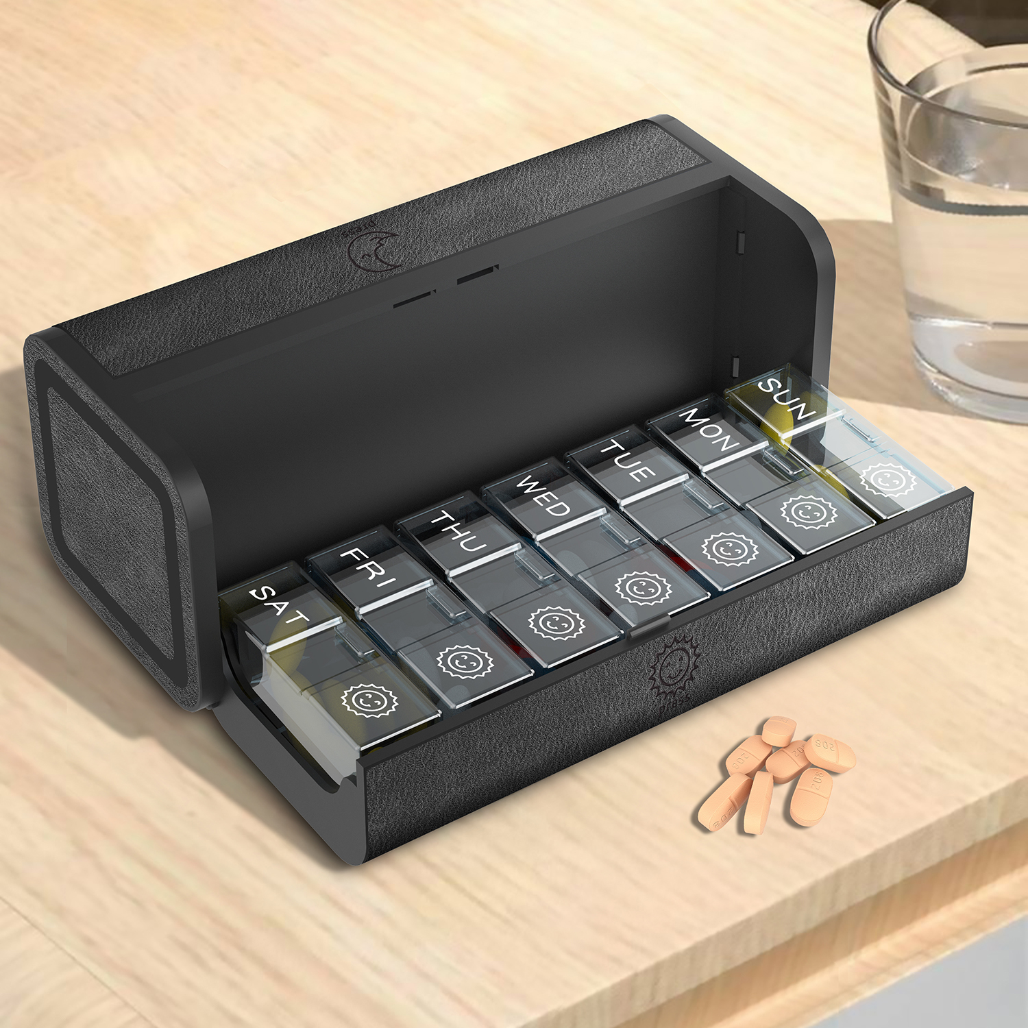 7 Day 2 Time Weekly Pill Organizer(Black) - Image 3