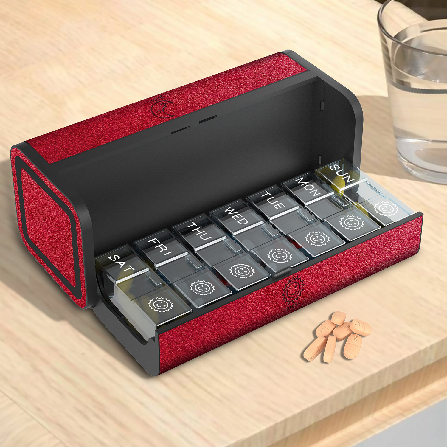 7 Day 2 Time Weekly Pill Organizer(Red) - Image 3