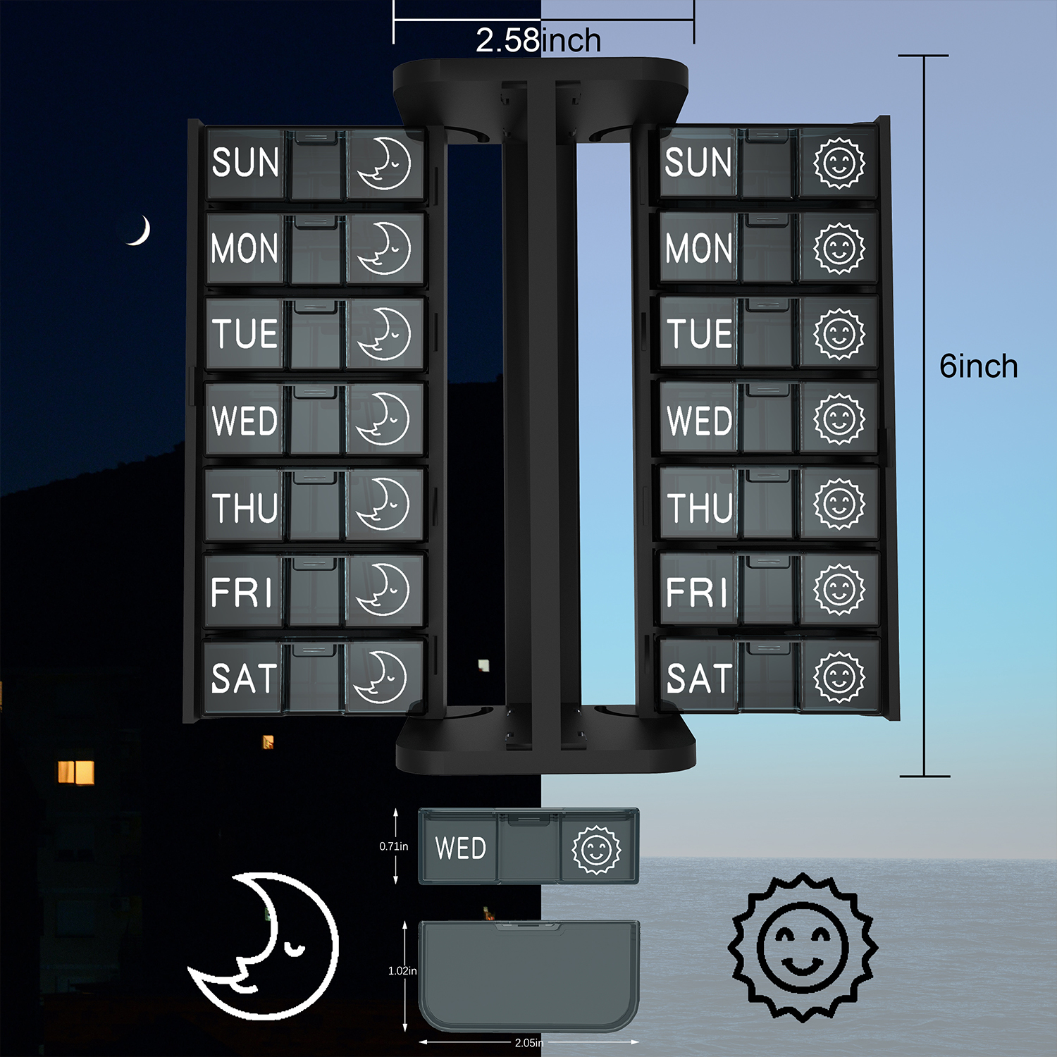 7 Day 2 Time Weekly Pill Organizer(Black) - Image 6