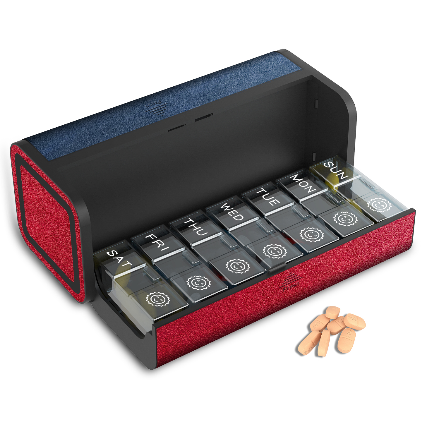 7 Day 2 Time Weekly Pill Organizer(Red and Blue) - Image 2