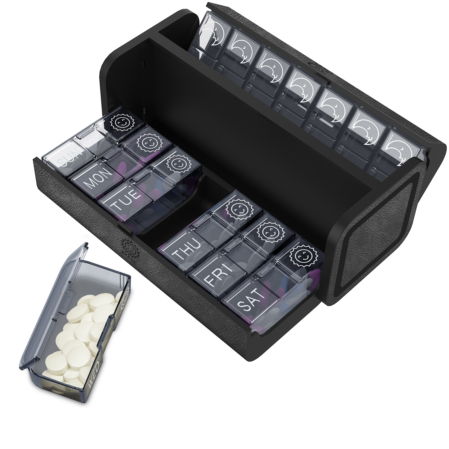 7 Day 2 Time Weekly Pill Organizer(Black) - Image 8