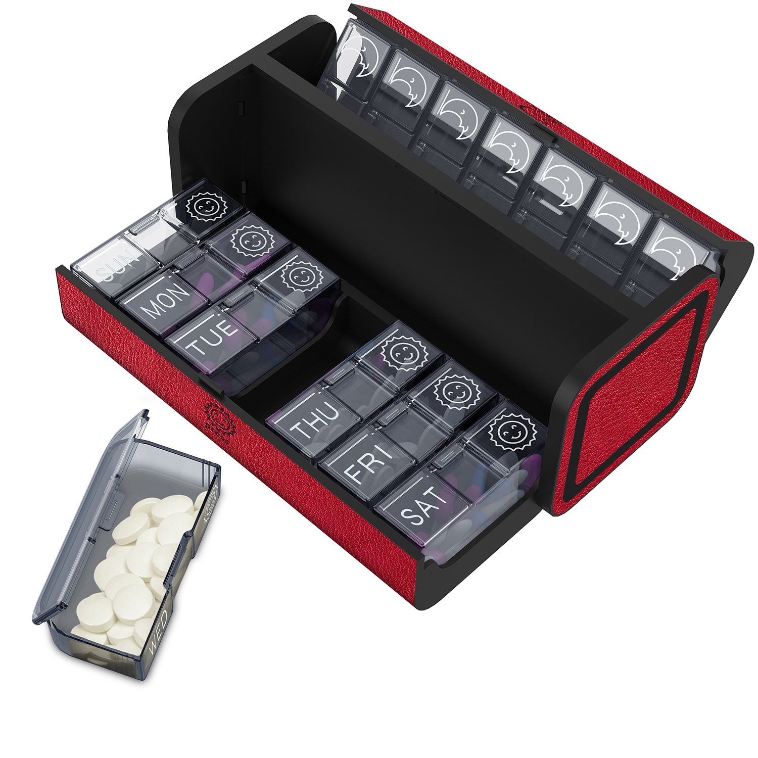 7 Day 2 Time Weekly Pill Organizer(Red) - Image 9