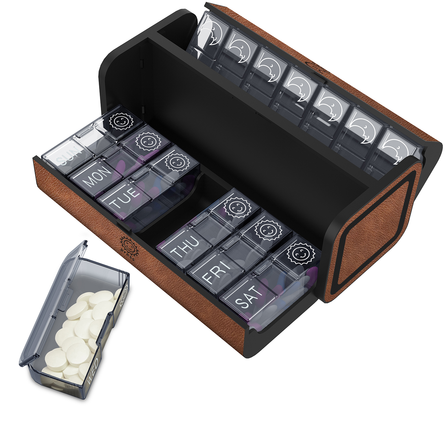 7 Day 2 Time Weekly Pill Organizer(Brown) - Image 9
