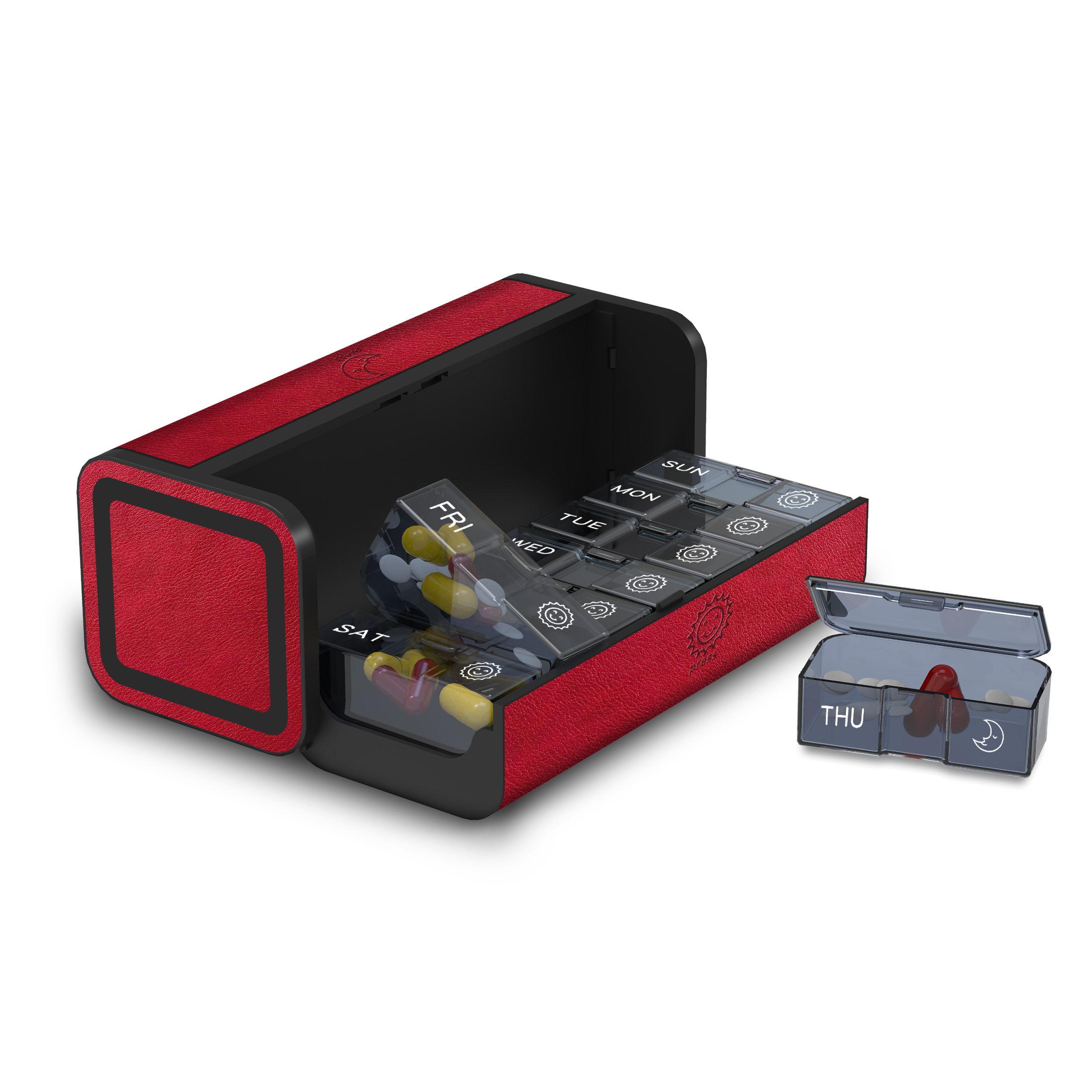 7 Day 2 Time Weekly Pill Organizer(Red) - Image 2