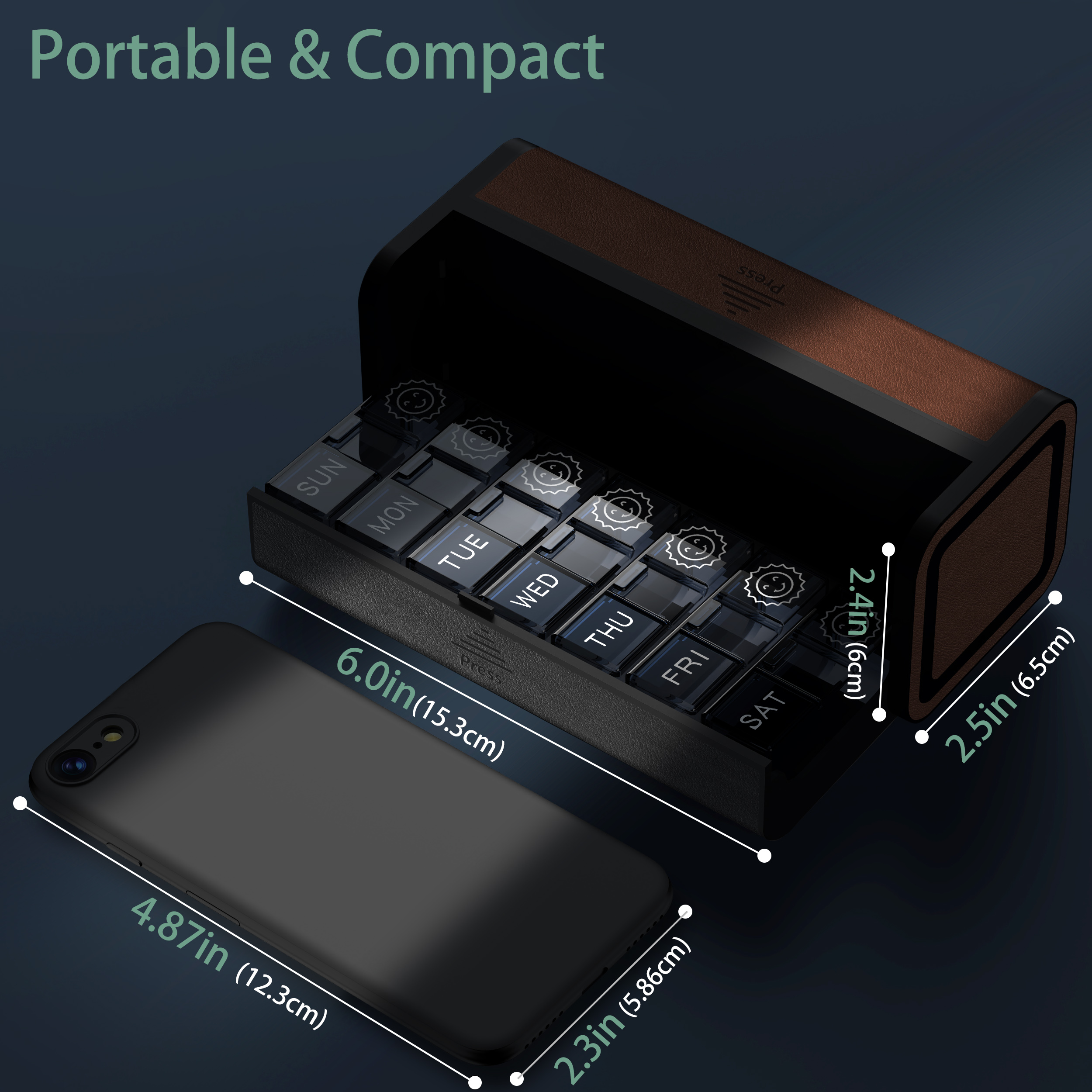 7 Day 2 Time Weekly Pill Organizer(Black and Brown) - Image 9