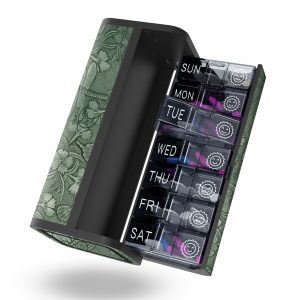 7 Day 2 Time Weekly Pill Organizer(Patterned leather Green)