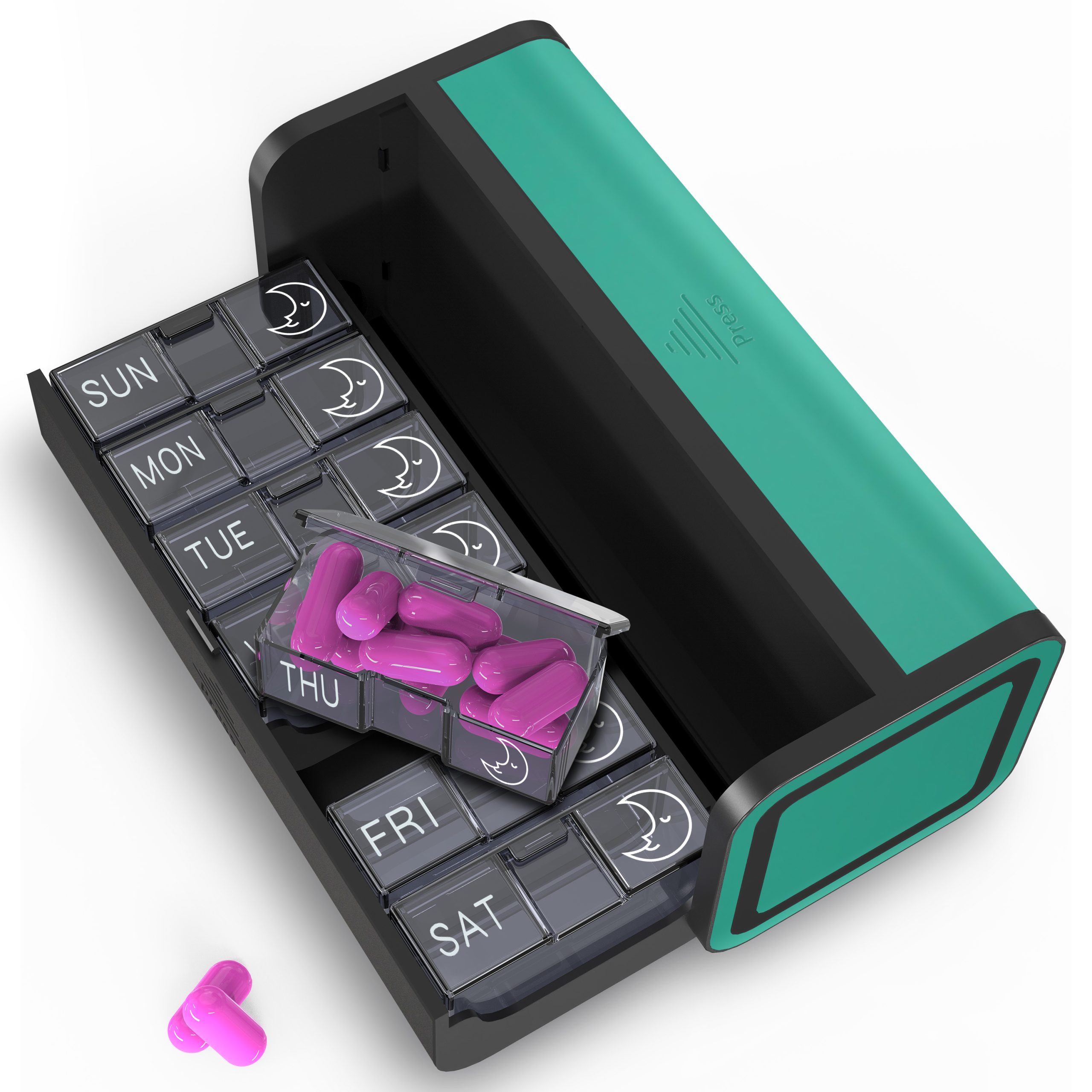 7 Day 2 Time Weekly Pill Organizer(Black and Cyan) - Image 2