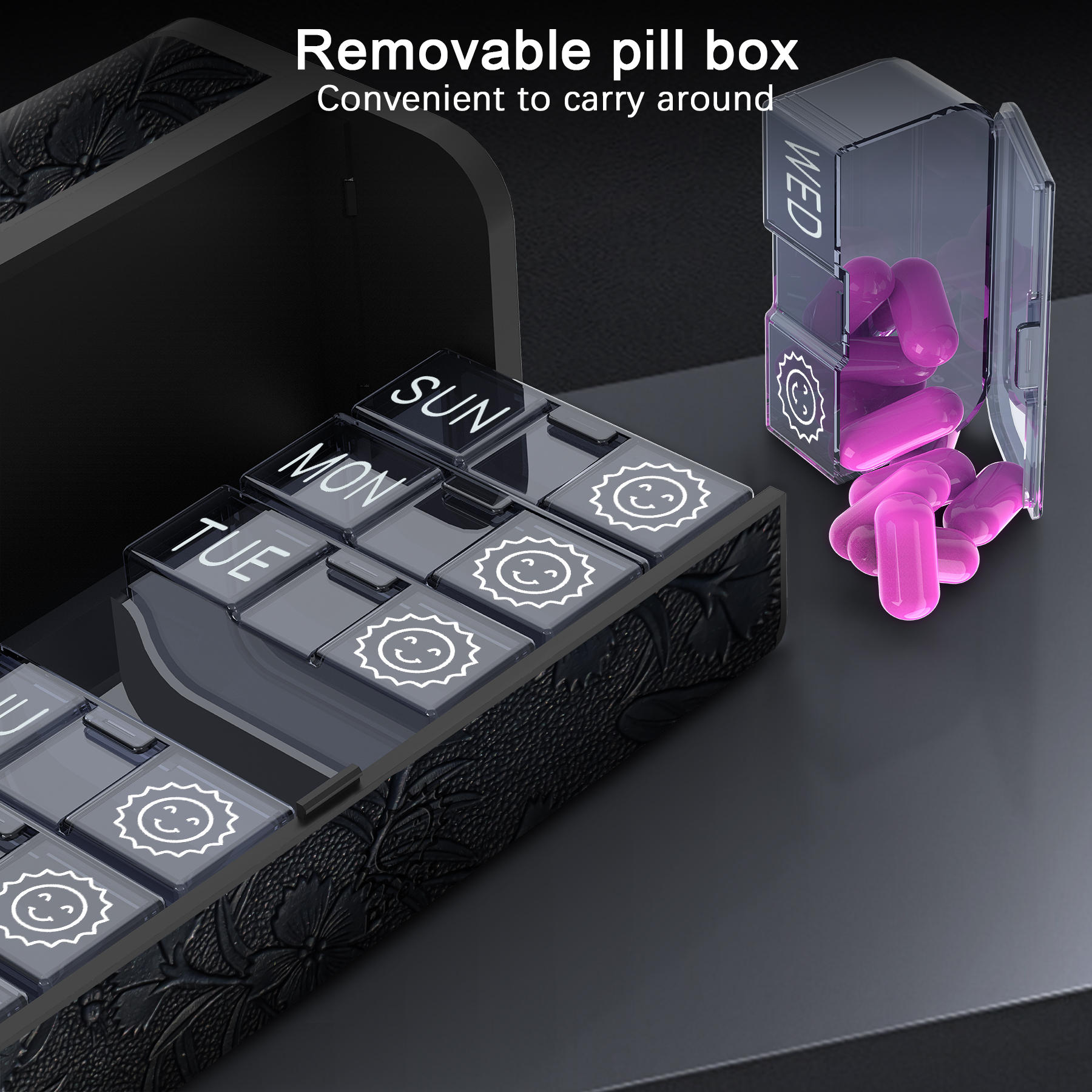 7 Day 2 Time Weekly Pill Organizer(Black) - Image 7