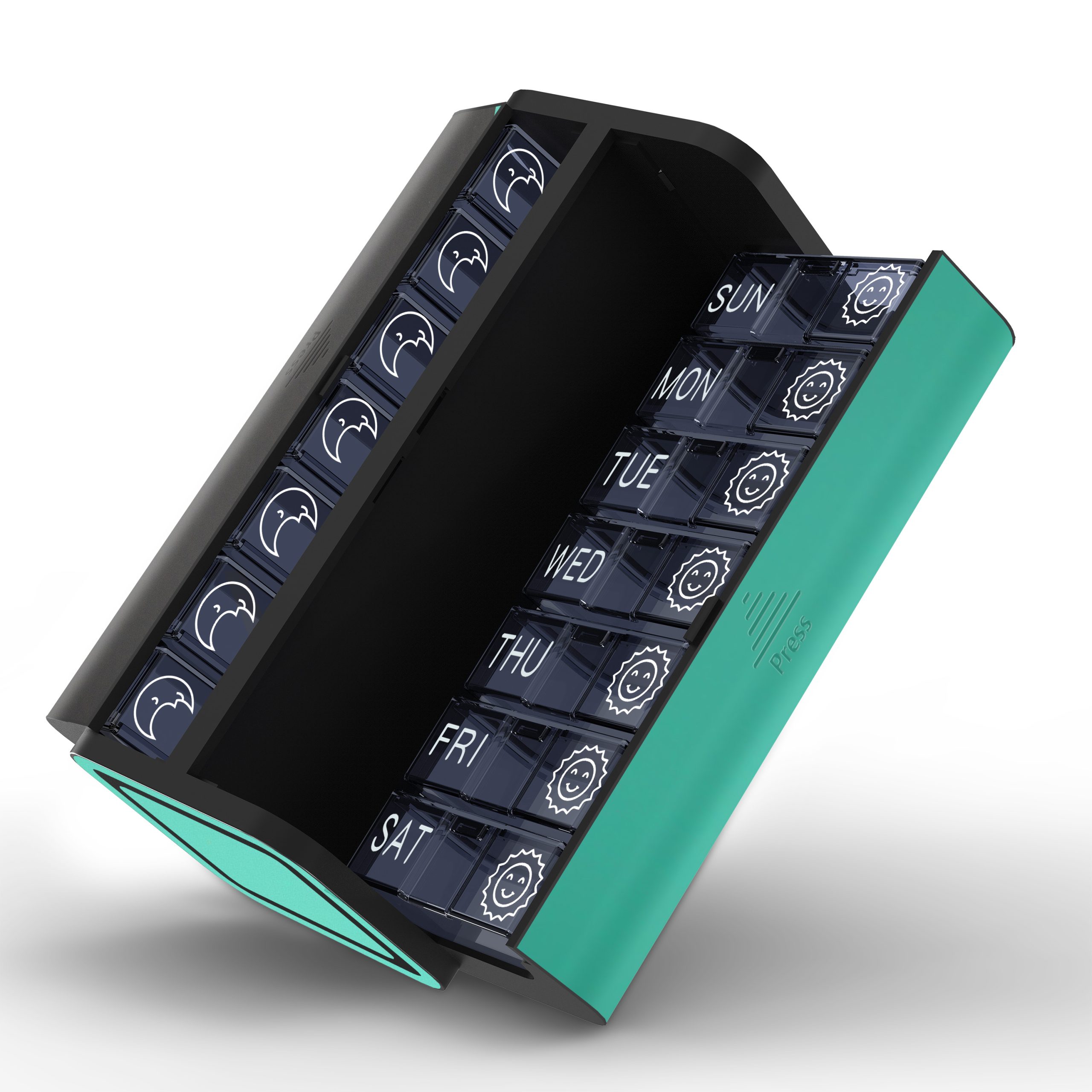 7 Day 2 Time Weekly Pill Organizer(Black and Cyan) - Image 3