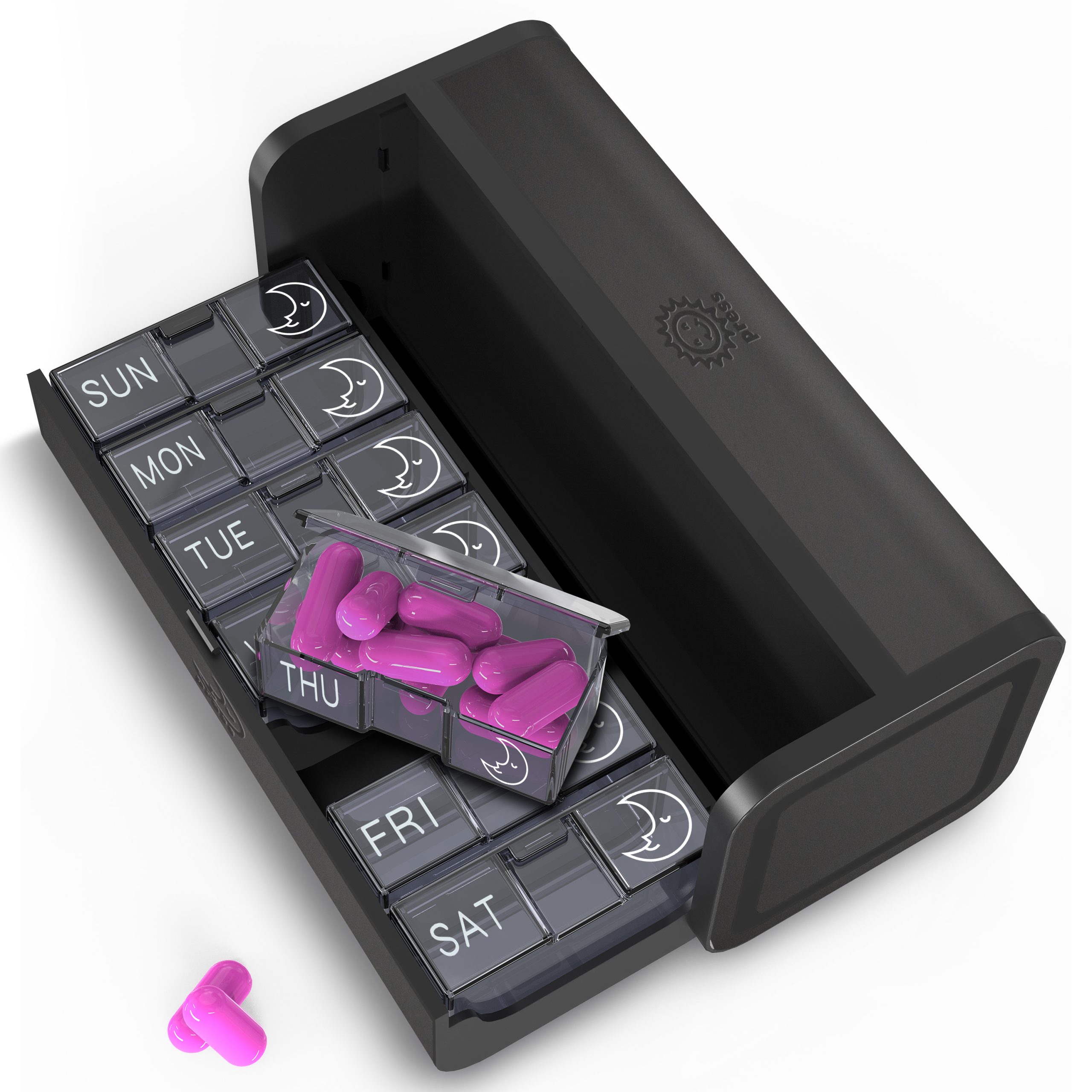 7 Day 2 Time Weekly Pill Organizer(Black) - Image 2