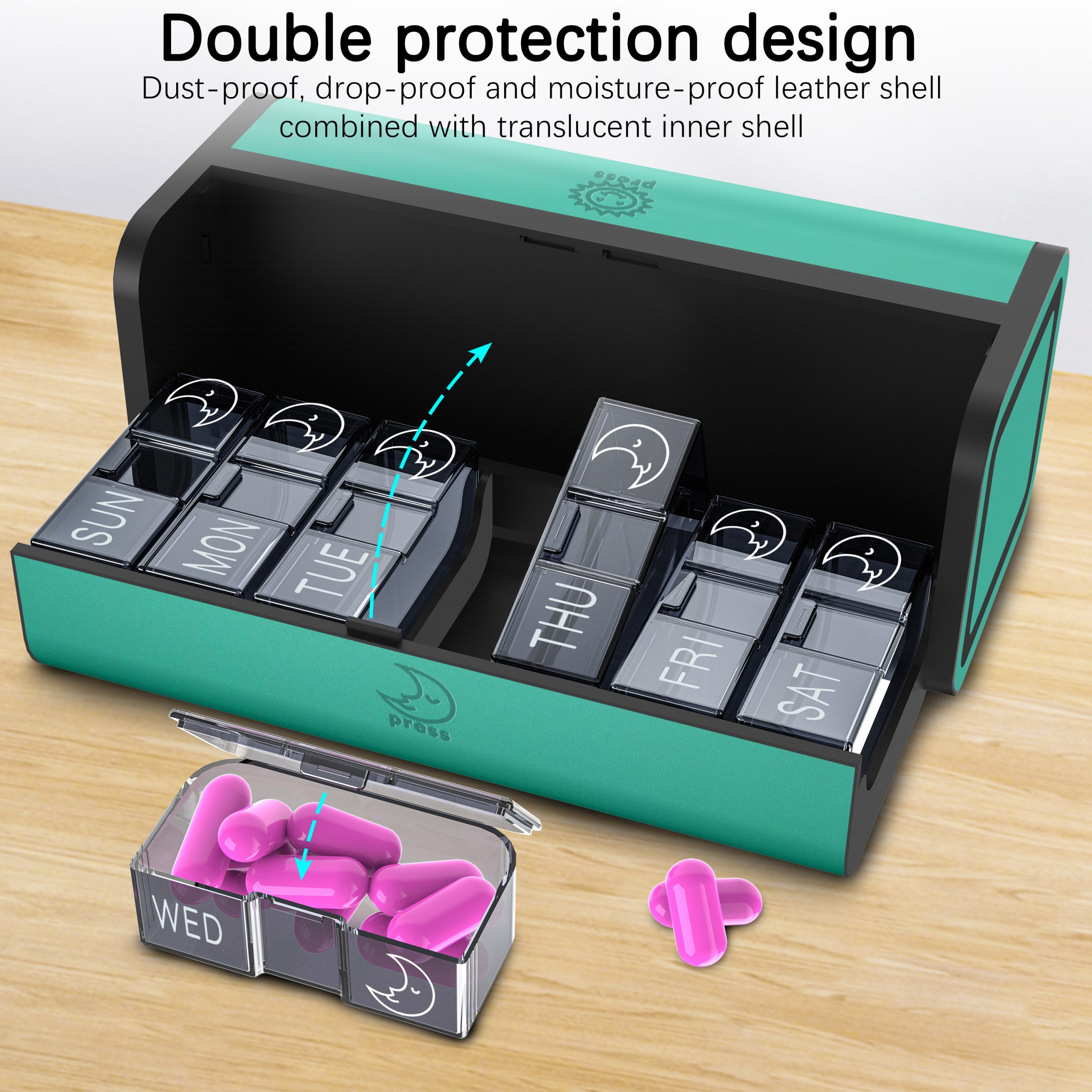 7 Day 2 Time Weekly Pill Organizer(Cyan) - Image 5