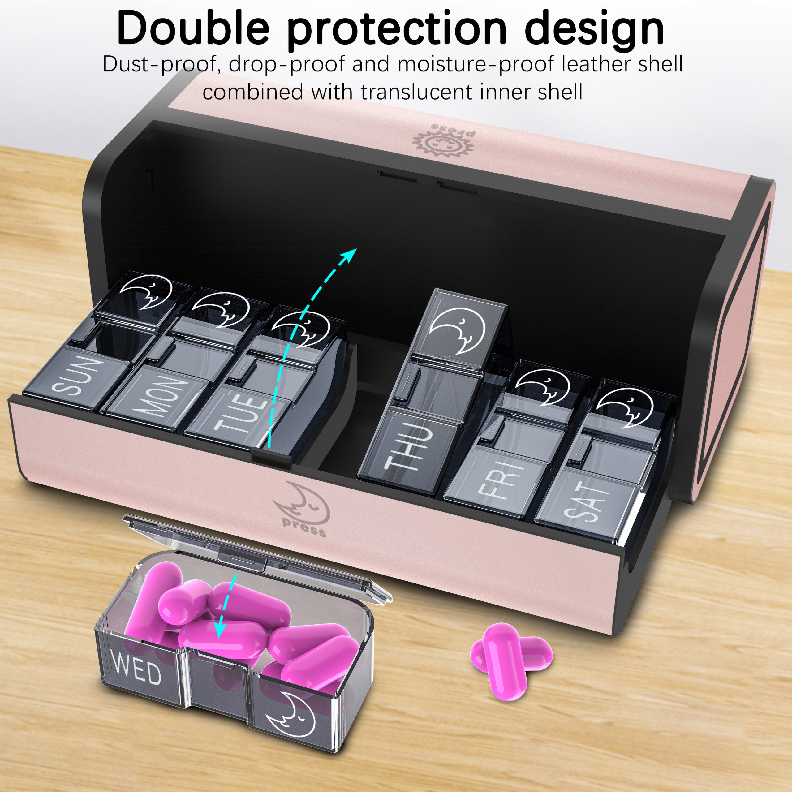 7 Day 2 Time Weekly Pill Organizer(Pink) - Image 5