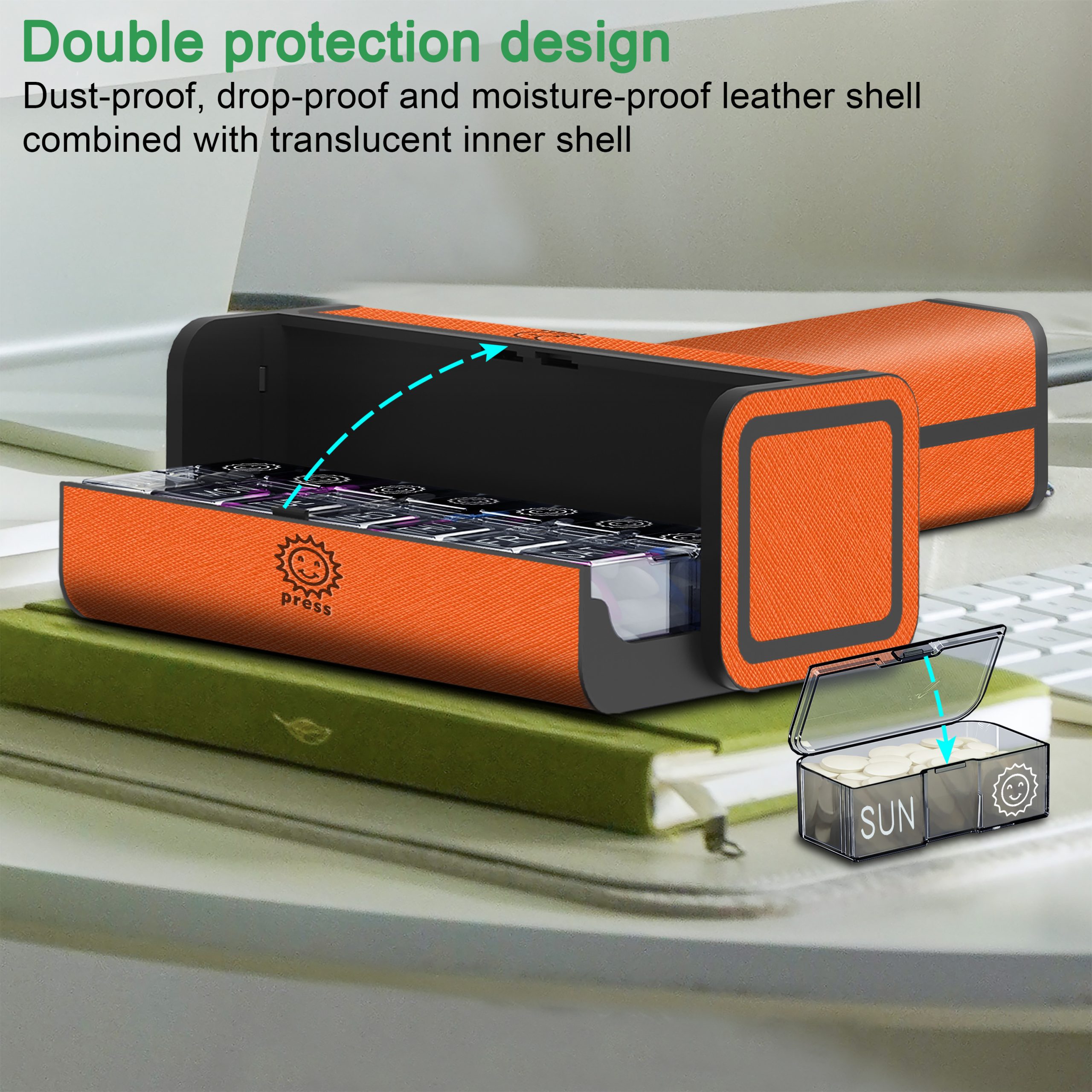 7 Day 2 Time Weekly Pill Organizer(Orange) - Image 6
