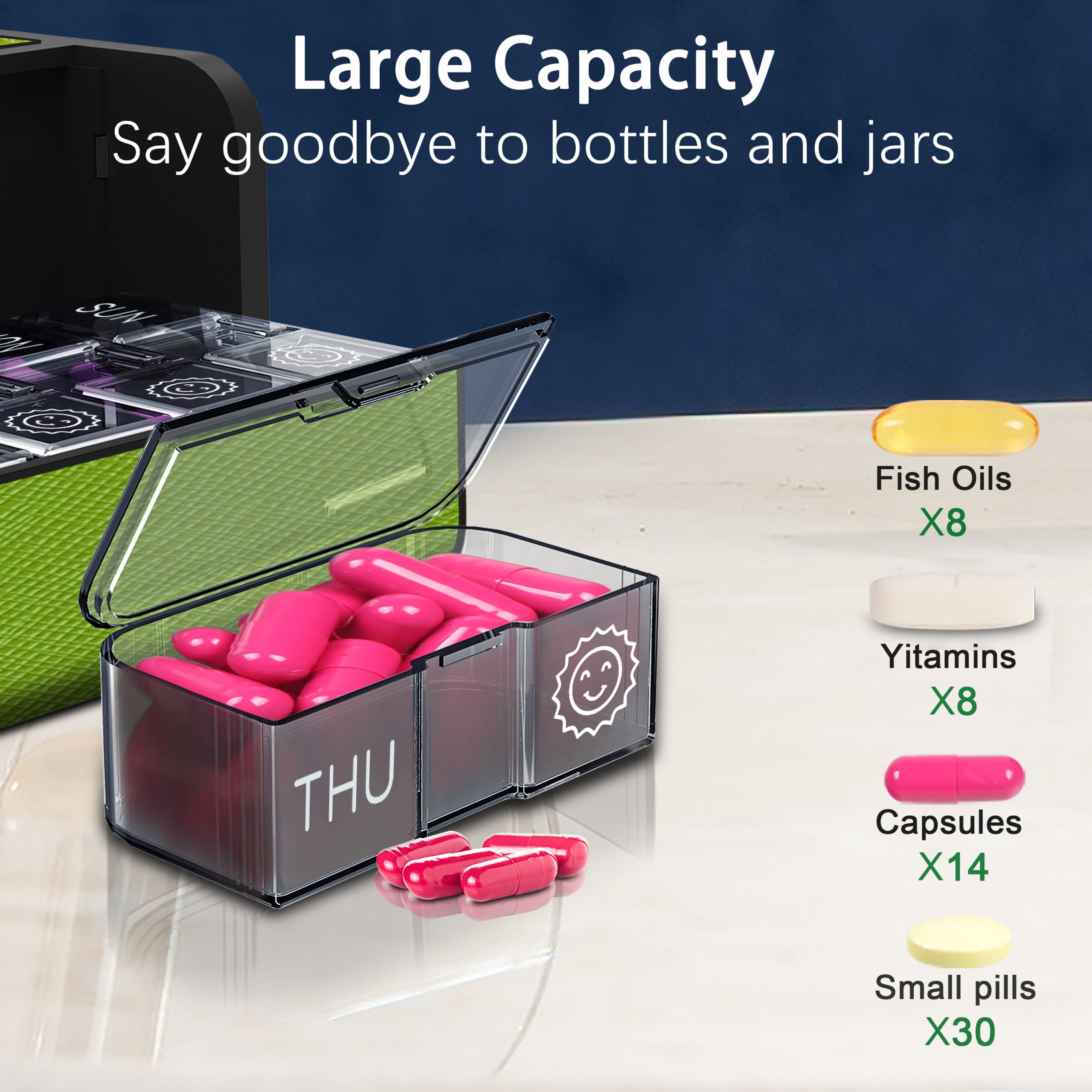 7 Day 2 Time Weekly Pill Organizer(Greener) - Image 11