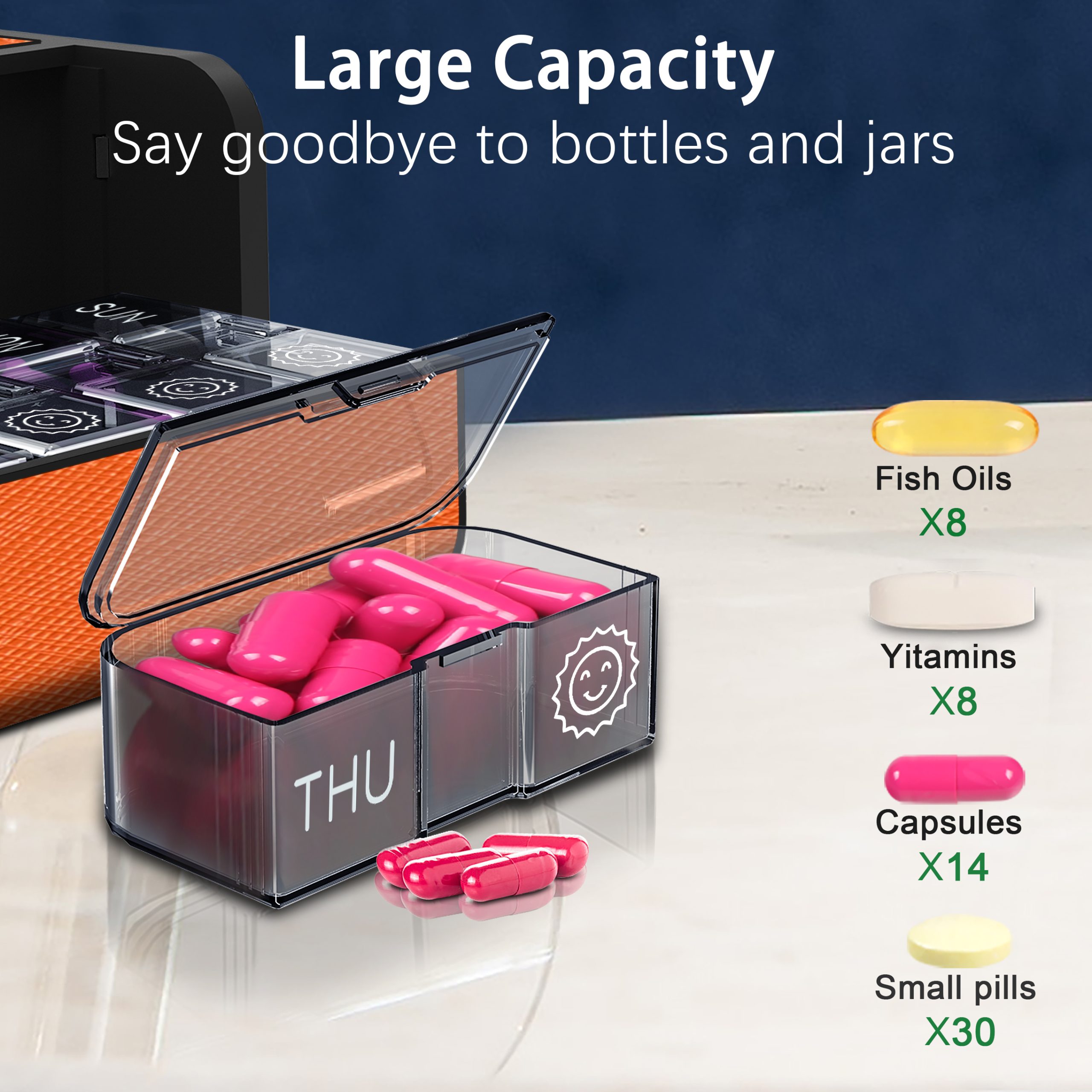 7 Day 2 Time Weekly Pill Organizer(Orange) - Image 11