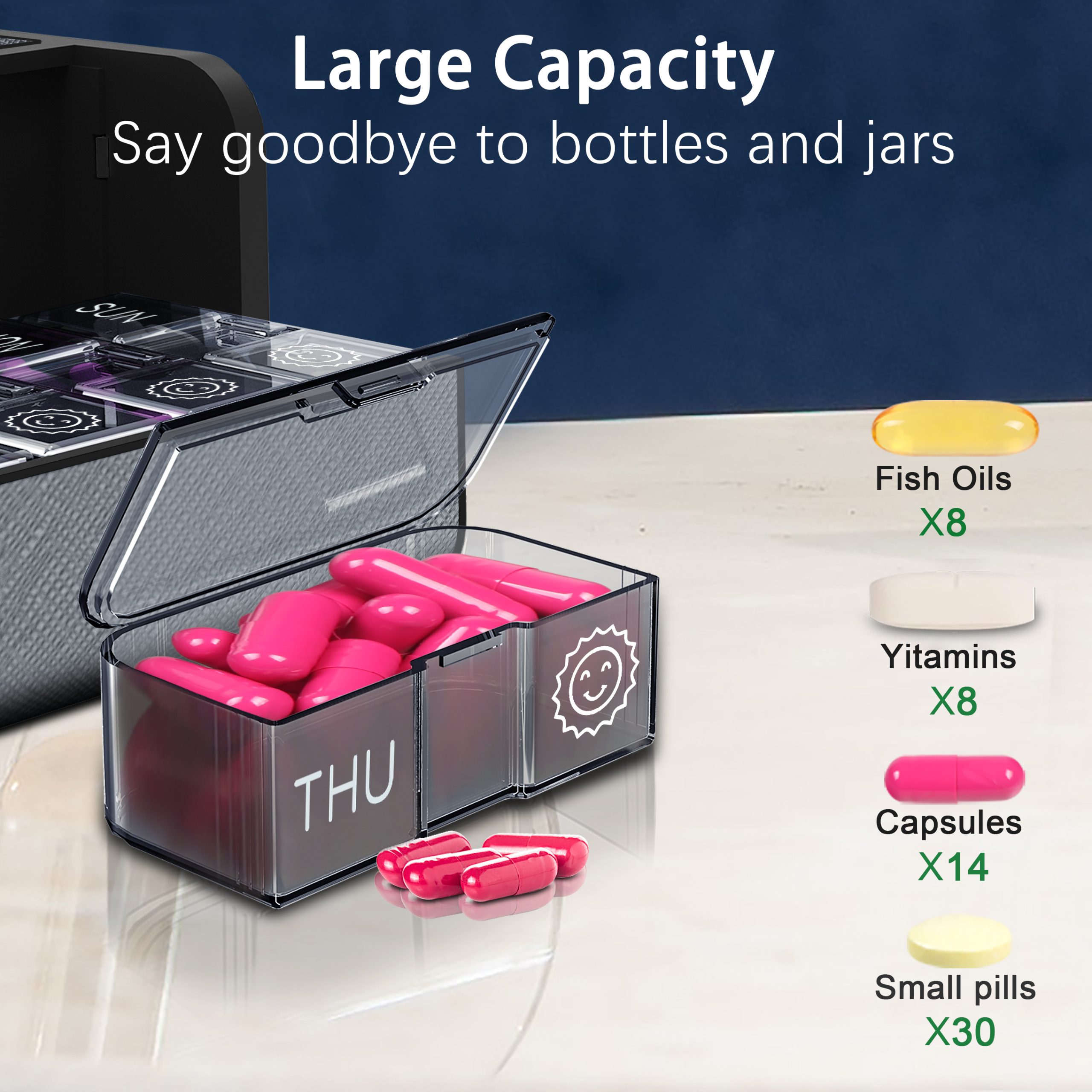 7 Day 2 Time Weekly Pill Organizer(Silvery) - Image 10