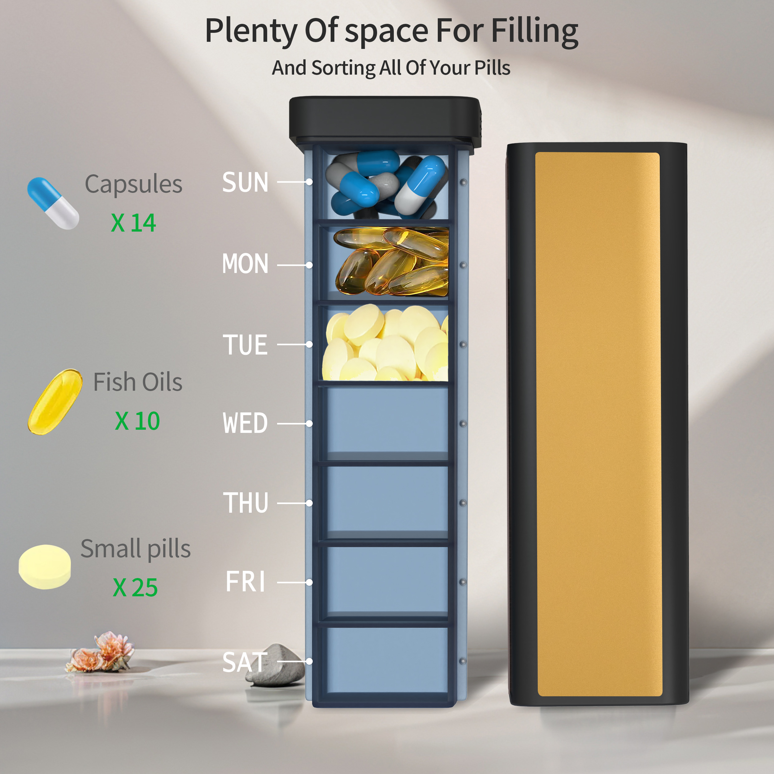 7 Day 1 Time Pill Organizer (Golden) - Image 5
