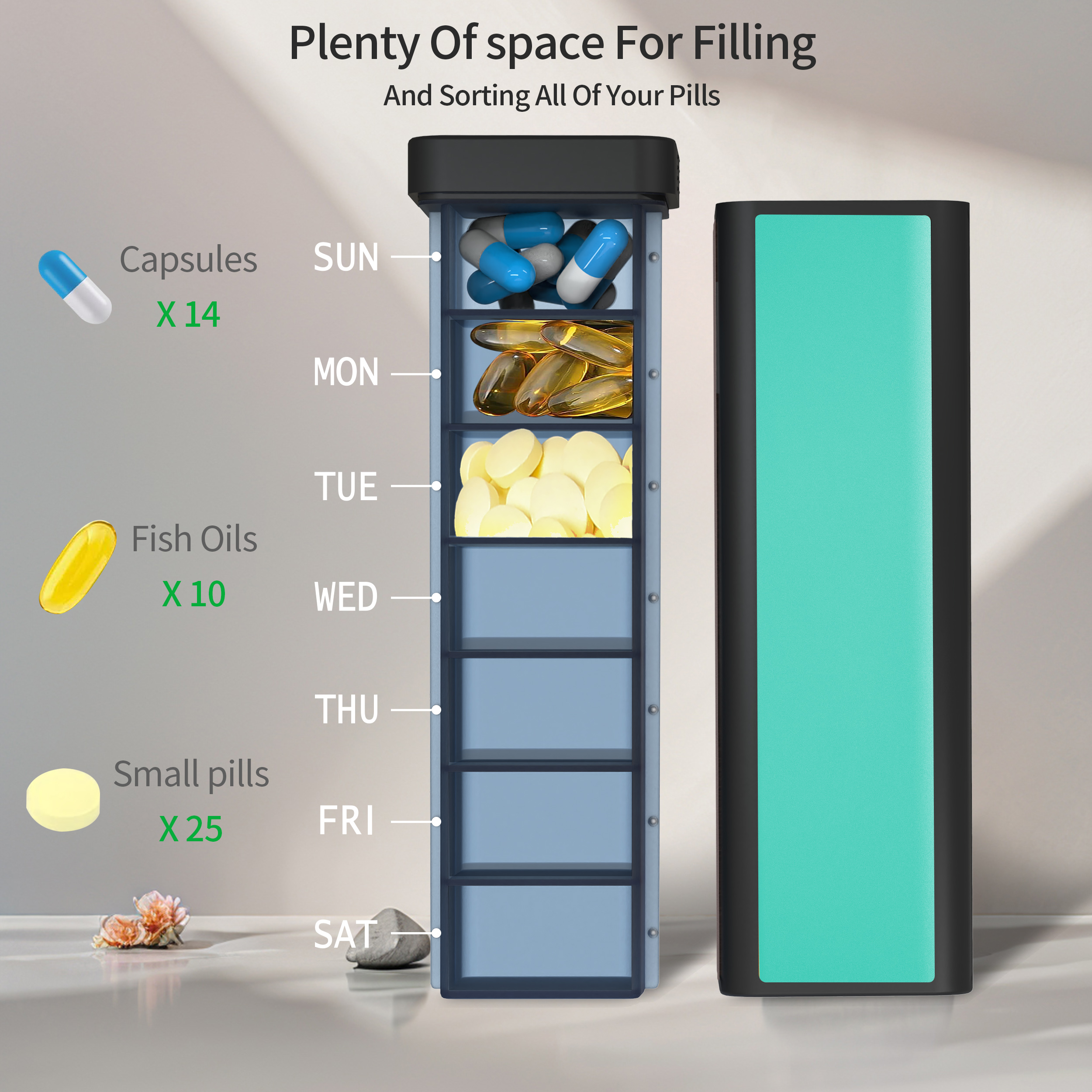 7 Day 1 Time Pill Organizer (Cyan) - Image 4