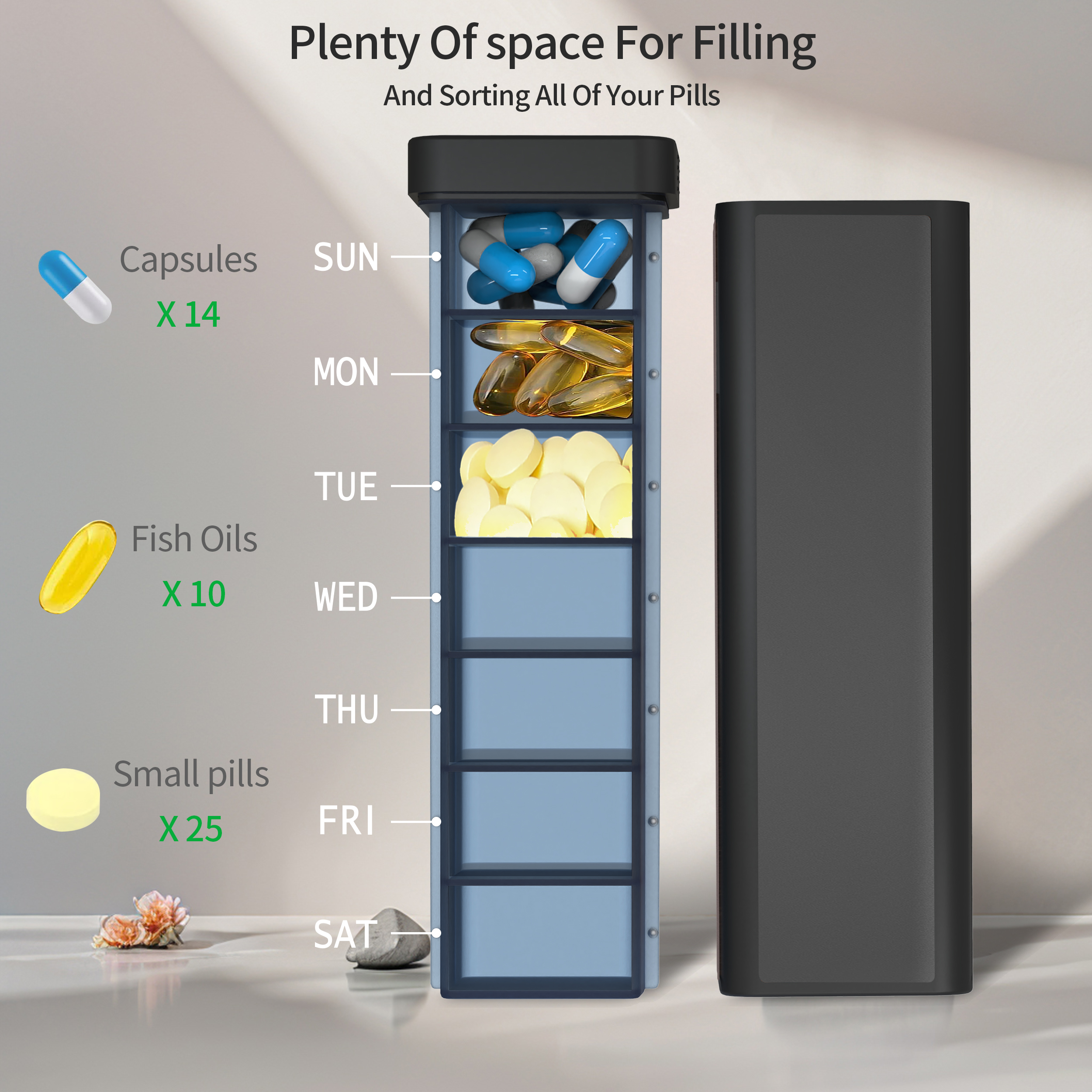 7 Day 1 Time Pill Organizer (Black) - Image 4