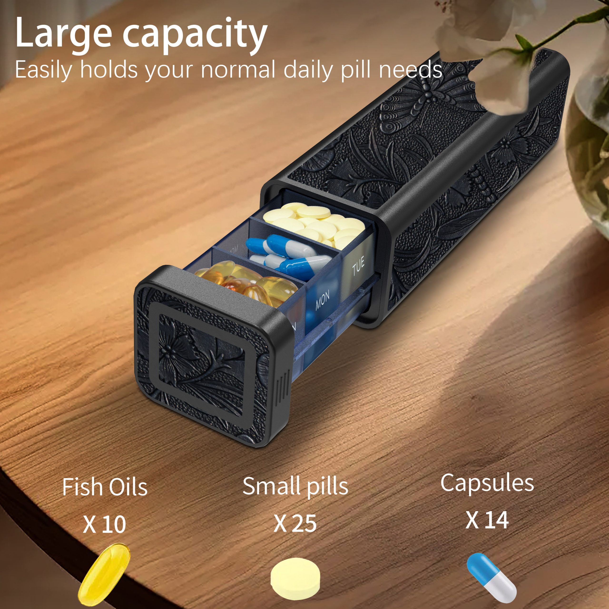 7 Day 1 Time Pill Organizer (Black) - Image 2
