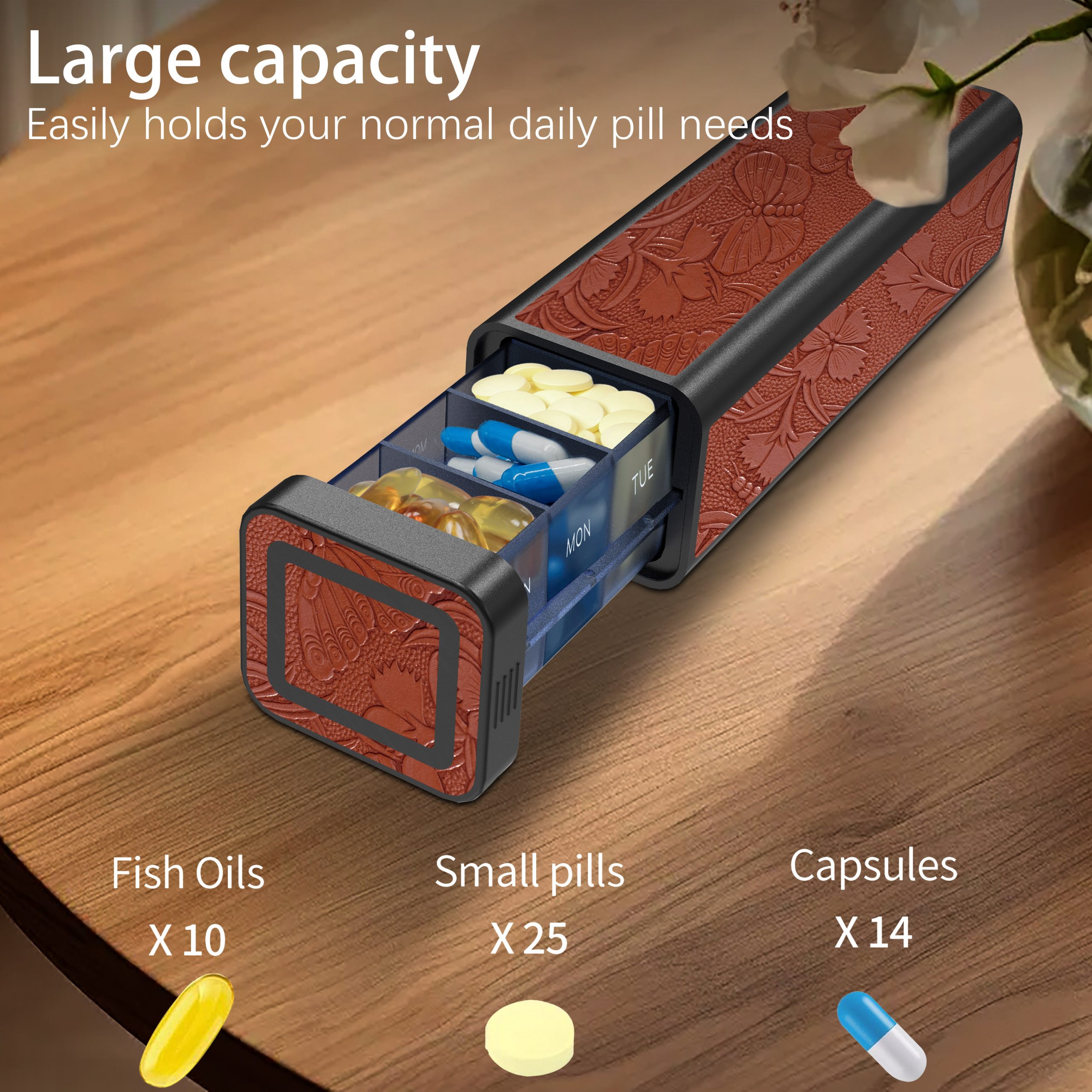 7 Day 1 Time Pill Organizer (Brown) - Image 2