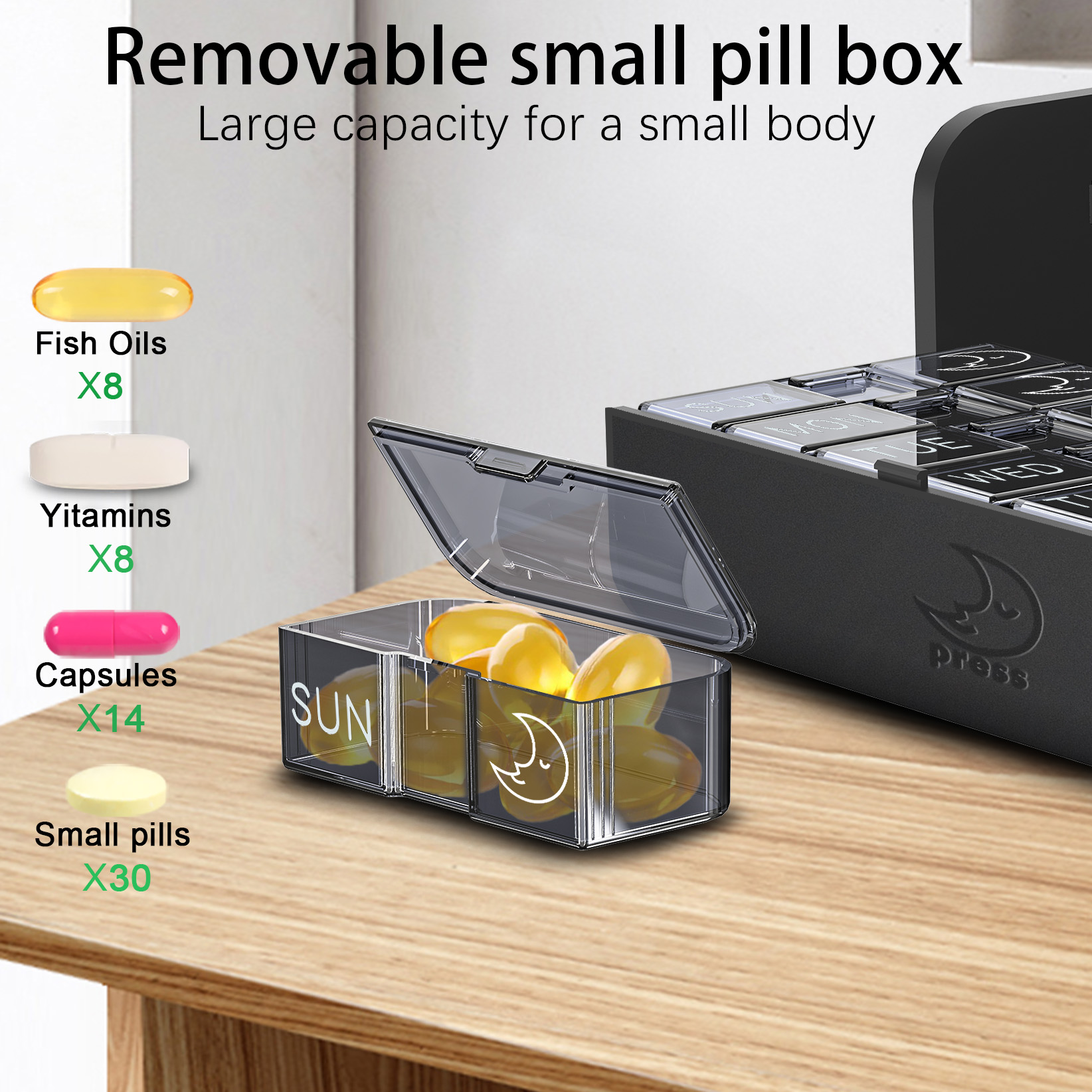 7 Day 2 Time Weekly Pill Organizer(Black) - Image 6