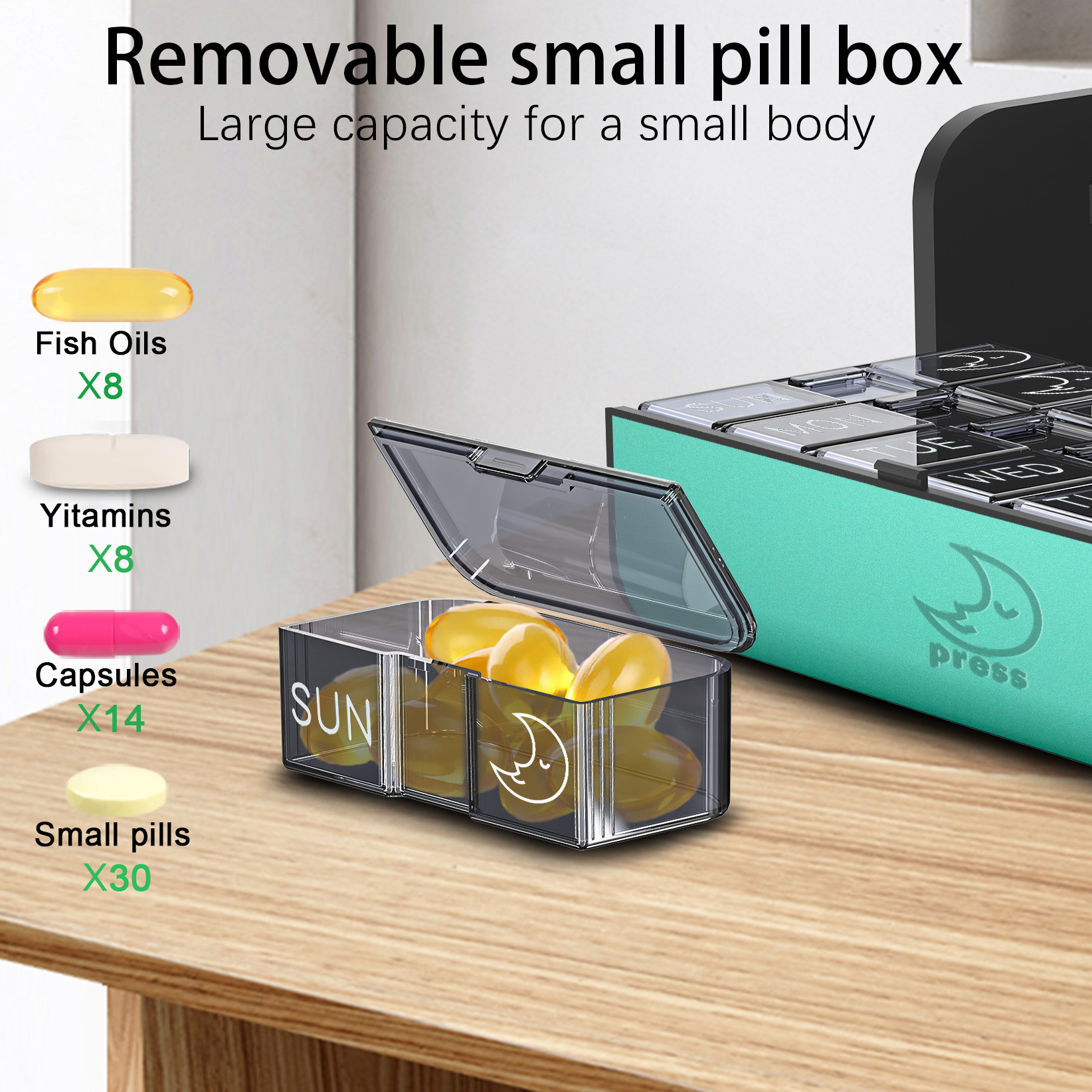 7 Day 2 Time Weekly Pill Organizer(Cyan) - Image 4