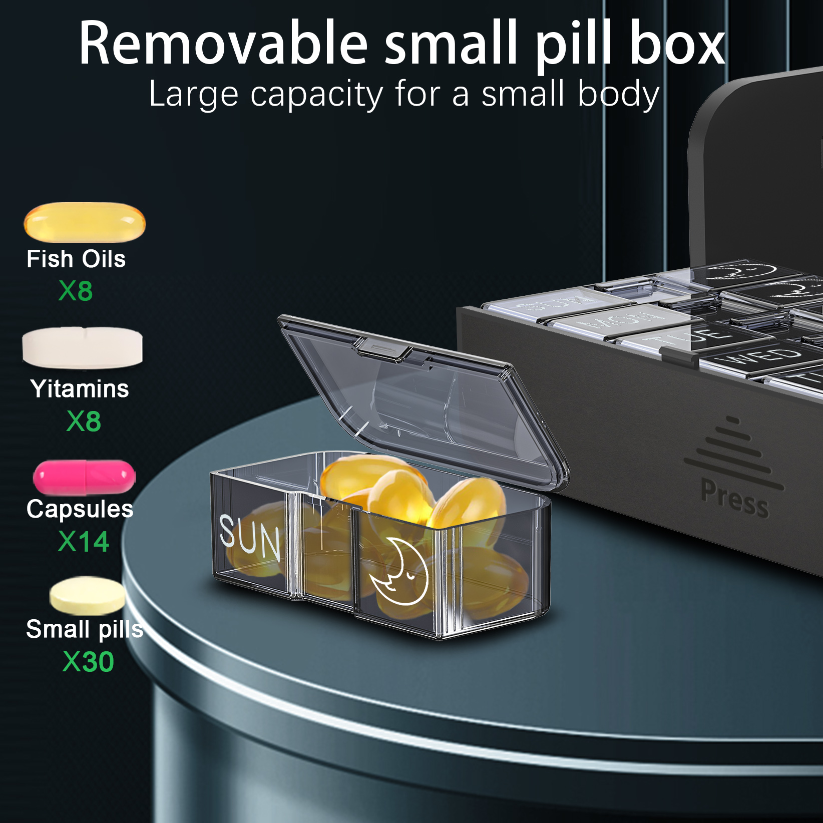 7 Day 2 Time Weekly Pill Organizer(Black and Cyan) - Image 6