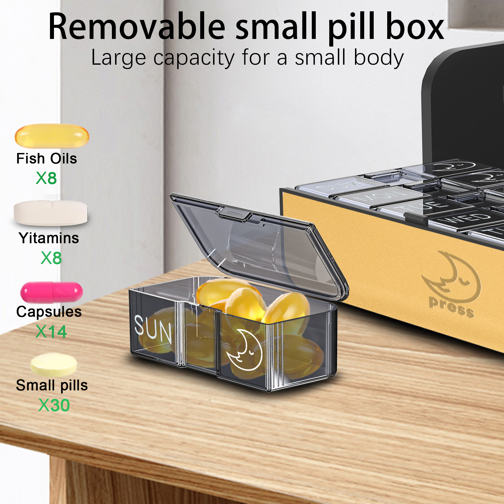 7 Day 2 Time Weekly Pill Organizer(Golden) - Image 4