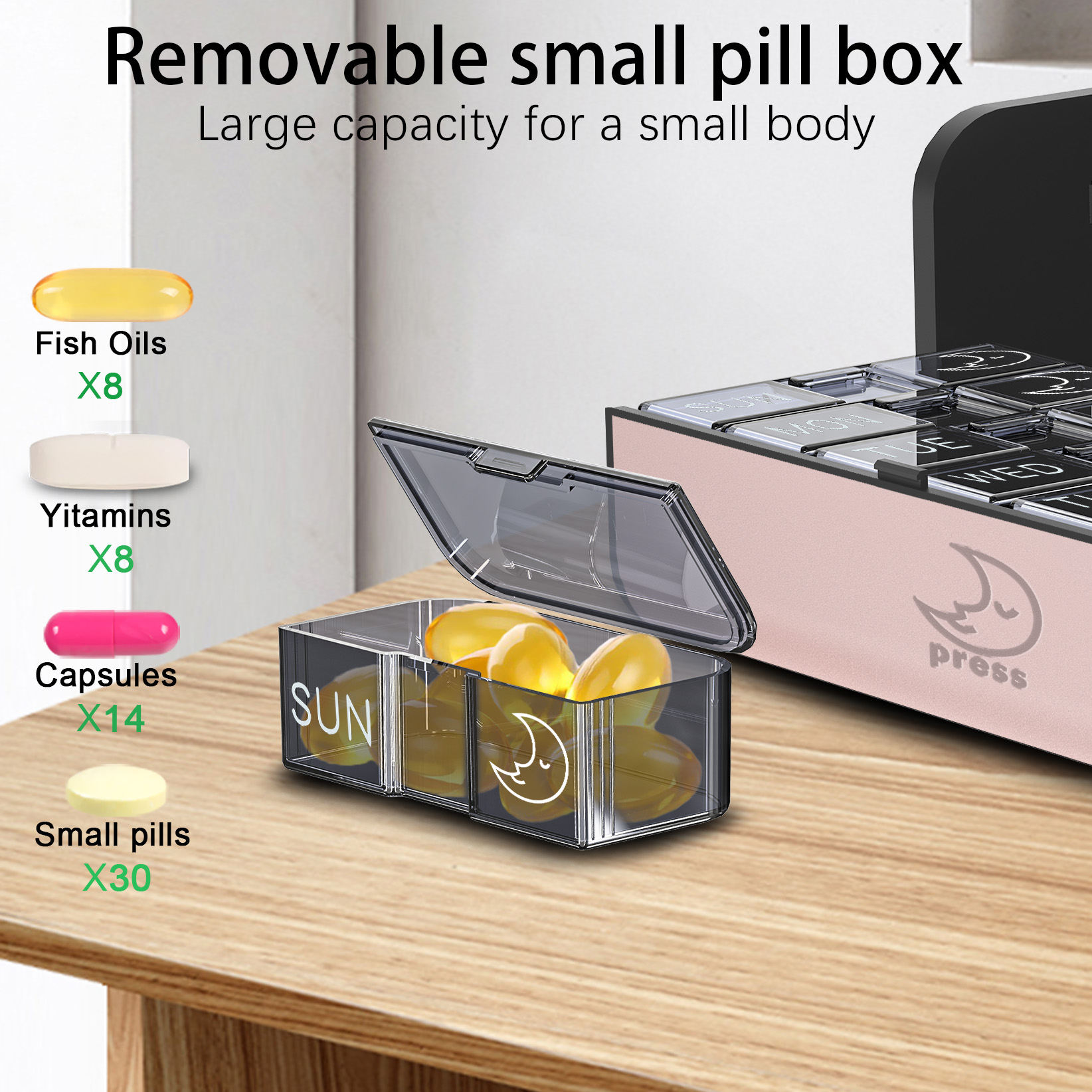 7 Day 2 Time Weekly Pill Organizer(Pink) - Image 9