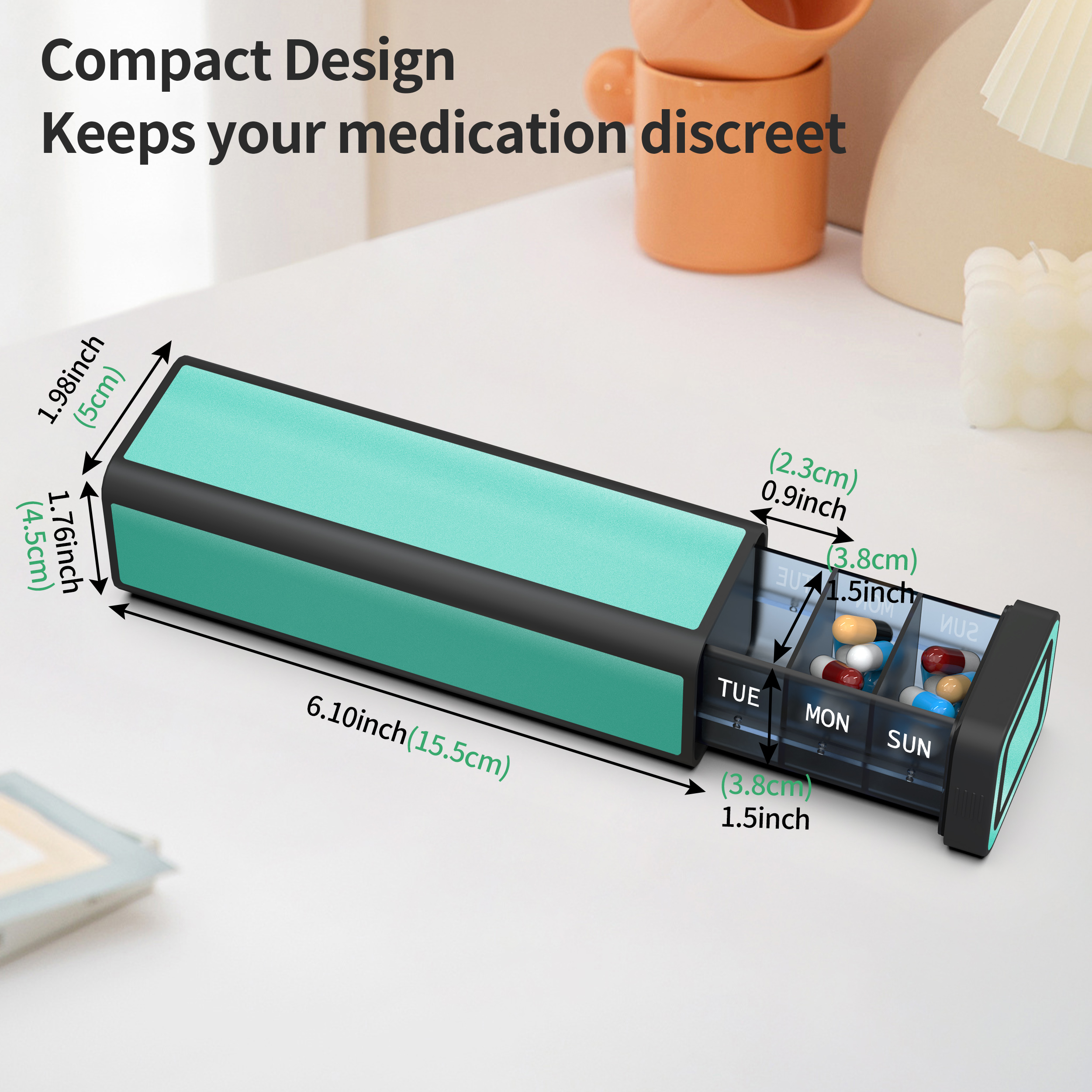 7 Day 1 Time Pill Organizer (Cyan) - Image 6
