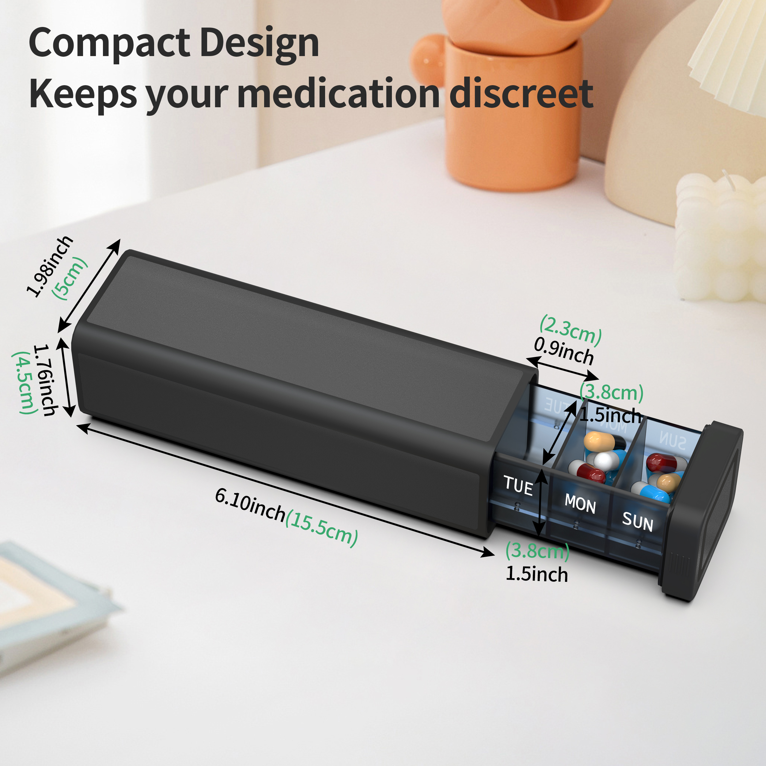 7 Day 1 Time Pill Organizer (Black) - Image 6