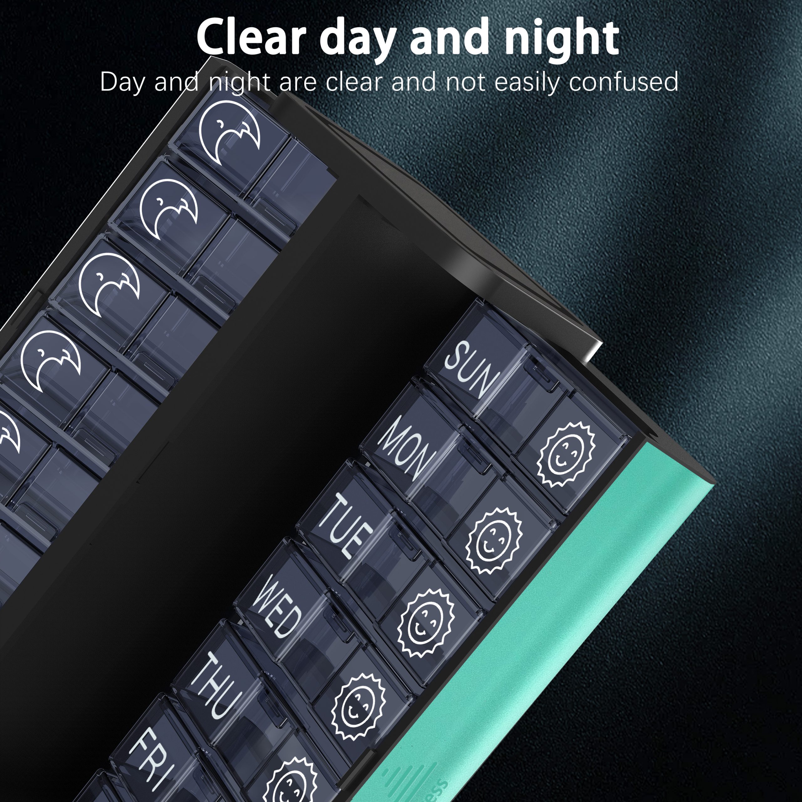7 Day 2 Time Weekly Pill Organizer(Black and Cyan) - Image 8